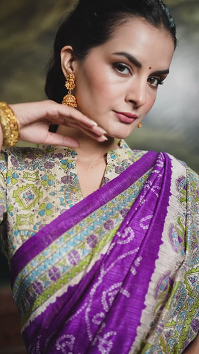 Fusion of Madhubani & Bandhej Saree