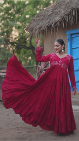 RED MIRROR WORK GOWN