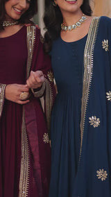 Faux blooming exquisite Embroidery, Zari, and Sequins Work Gown