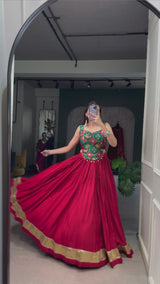 Red Rayon and Silk Fusion lehenga