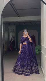 Purple Gorgette Sequins & Thread Embroidery Lehenga