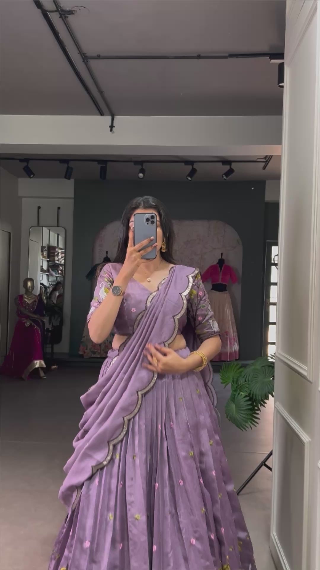 Lavender sequins & thread embroidery Lehenga Choli
