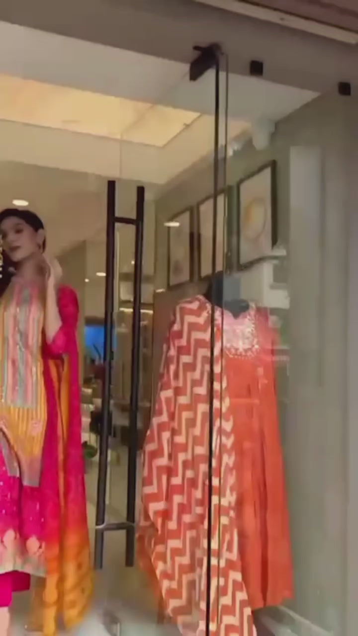 Multicoloured Bandhni Suit Set with Stone Work