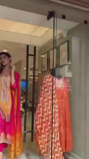 Multicoloured Bandhni Suit Set with Stone Work