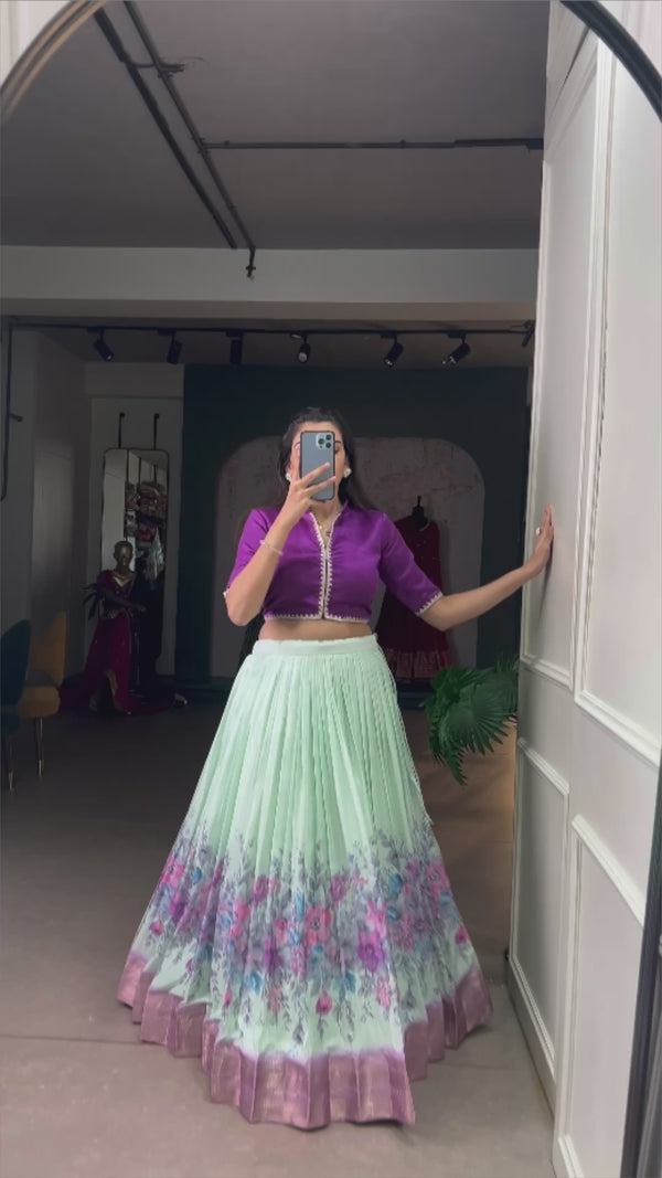 Pink & Green Cotton Silk Co-ord Set Lehenga Choli